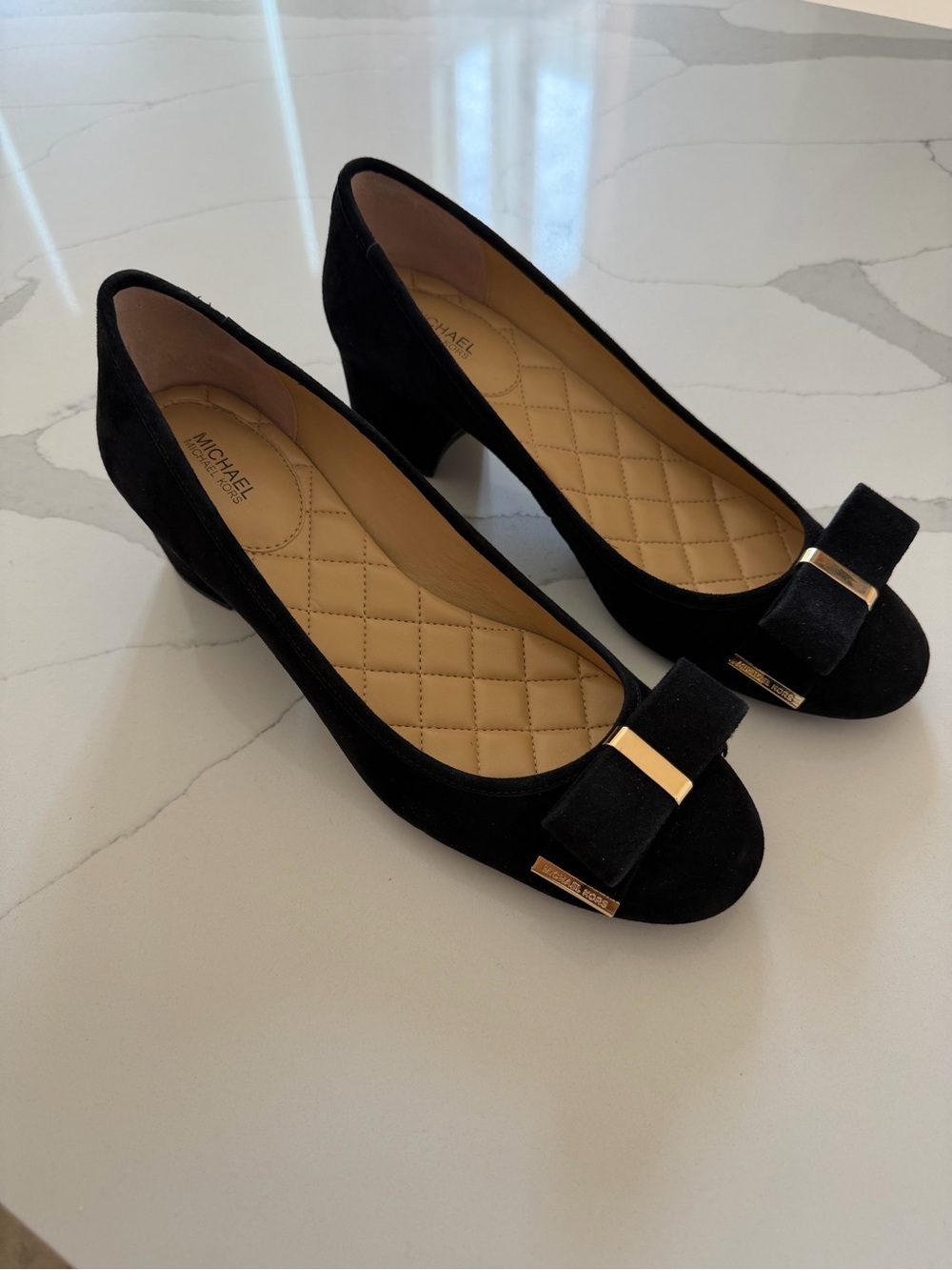 Michael Kors Black Suede Bow Block Heel Pumps